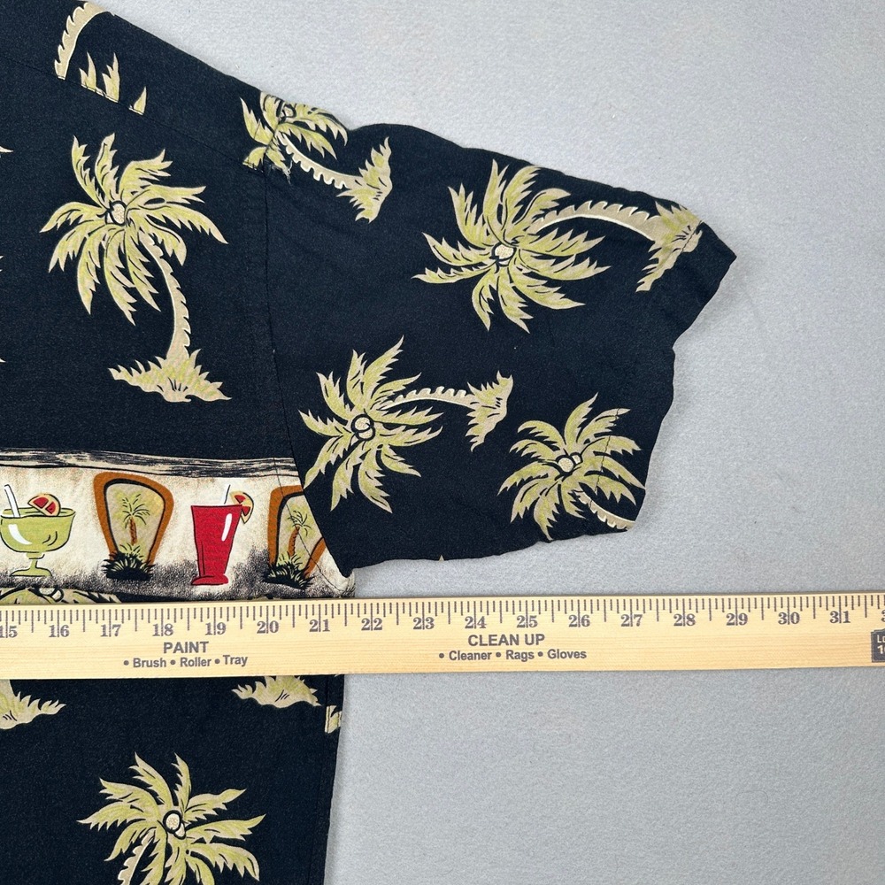 80s Vintage 100% Rayon Pierre Cardin Button Up Shirt Mens Medium Black Tropical - Picture 7 of 10